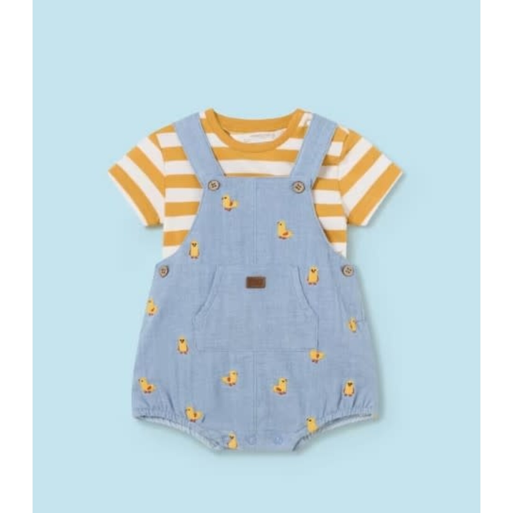 Mayoral MAYORAL - Two-piece set - duck overalls and yellow stripped shirt