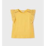 Mayoral MAYORAL - White Sleeveless T-Shirt with Crochet Lace on the Shoulders ` Yellow`
