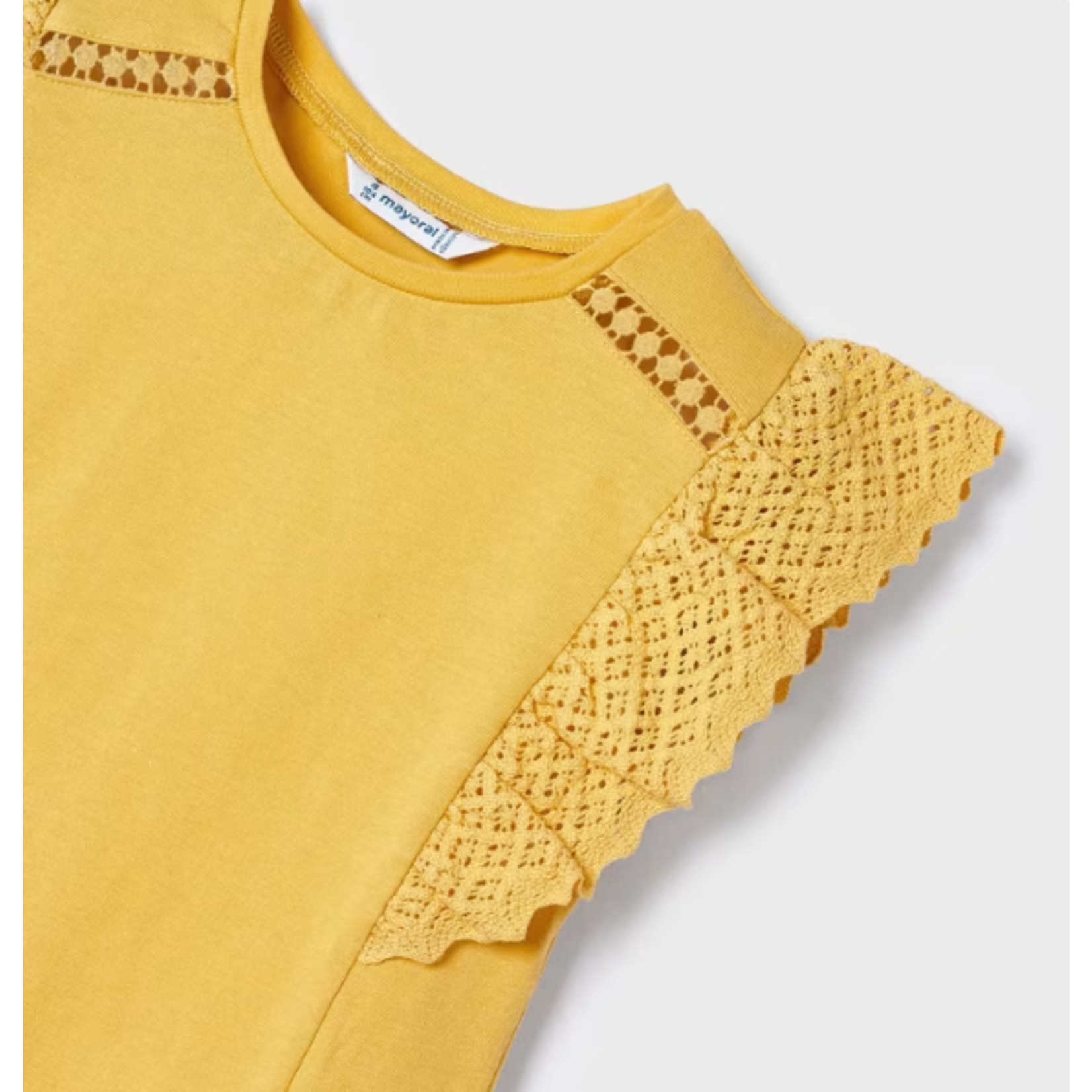 Mayoral MAYORAL - White Sleeveless T-Shirt with Crochet Lace on the Shoulders `Yellow`