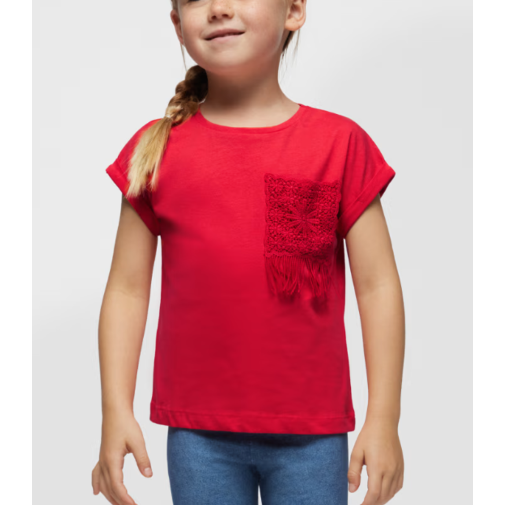Mayoral MAYORAL - Red sleeveless t-shirt with lace pocket