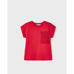 Mayoral MAYORAL - Red sleeveless t-shirt with lace pocket