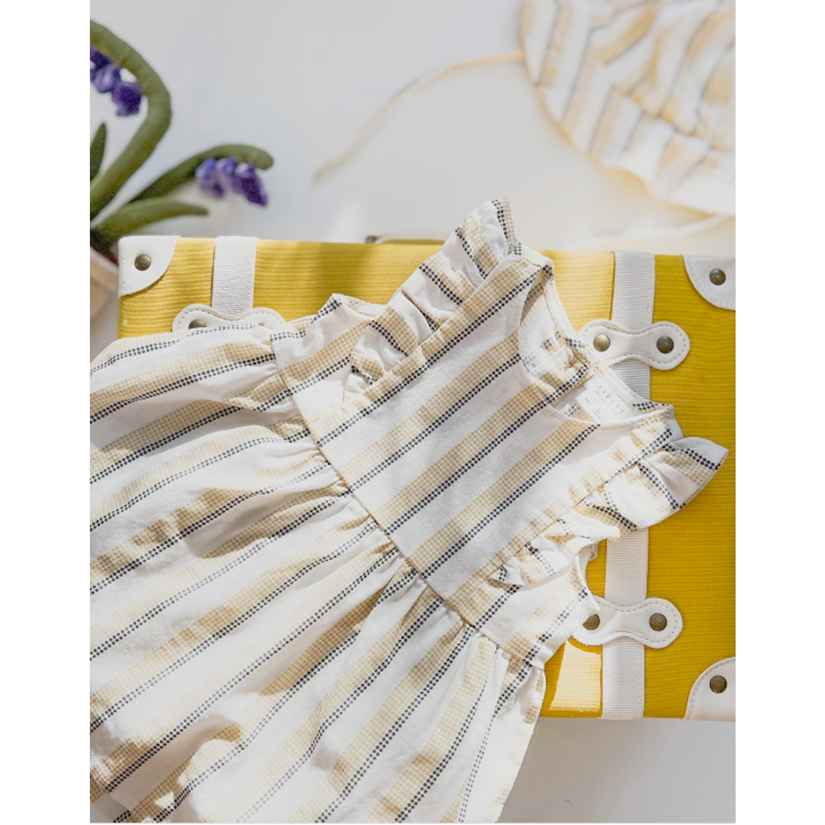 Petit Lem PETIT LEM - Canary striped cross hatch linen and cotton dress