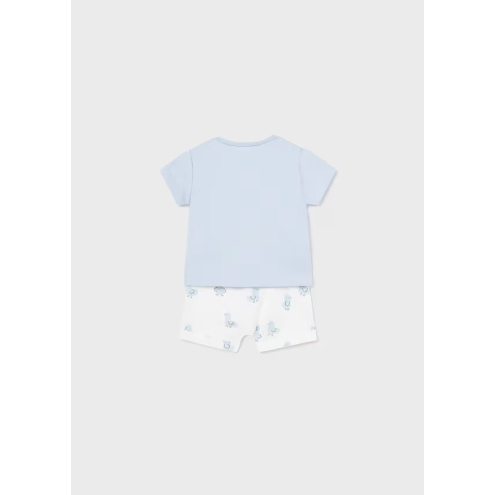 Mayoral MAYORAL - Two-piece Set - Light Blue T-Shirt with Duckling Print and White Shorts with All-Over Duckling Print