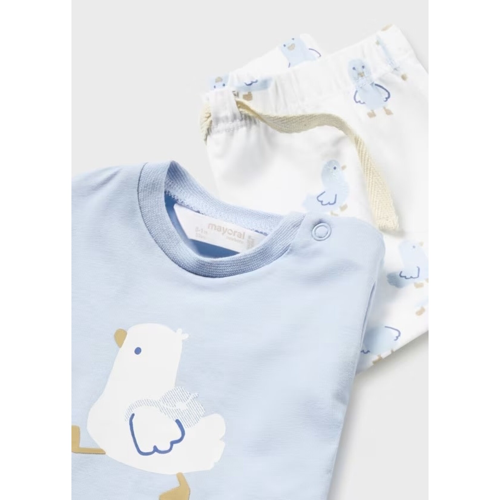 Mayoral MAYORAL - Two-piece Set - Light Blue T-Shirt with Duckling Print and White Shorts with All-Over Duckling Print
