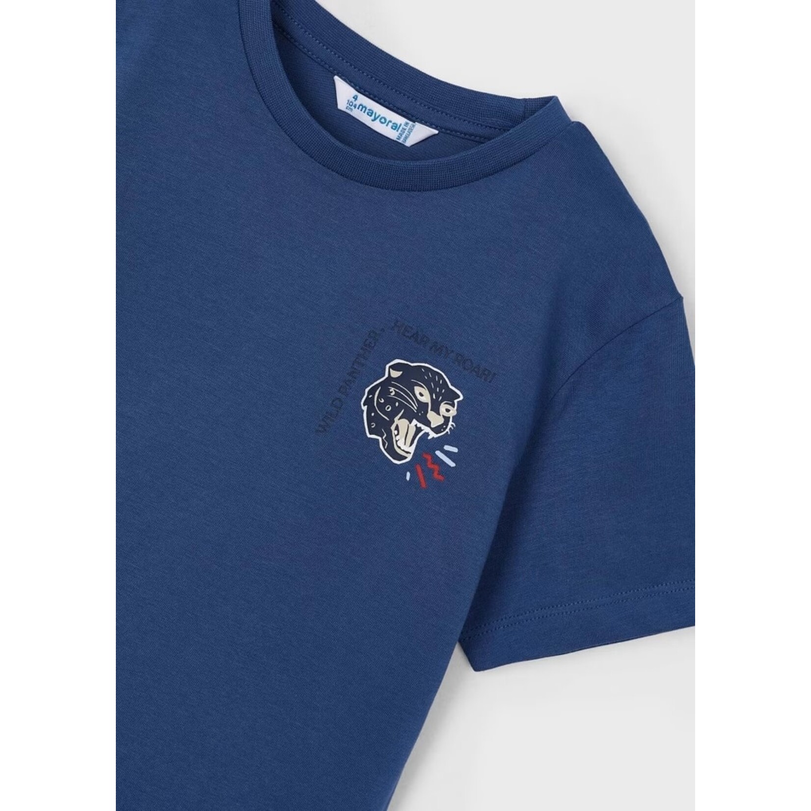 Mayoral MAYORAL - T-shirt bleu à manches courtes avec imprimé de panthère 'Wild Panther, Hear my Roar'