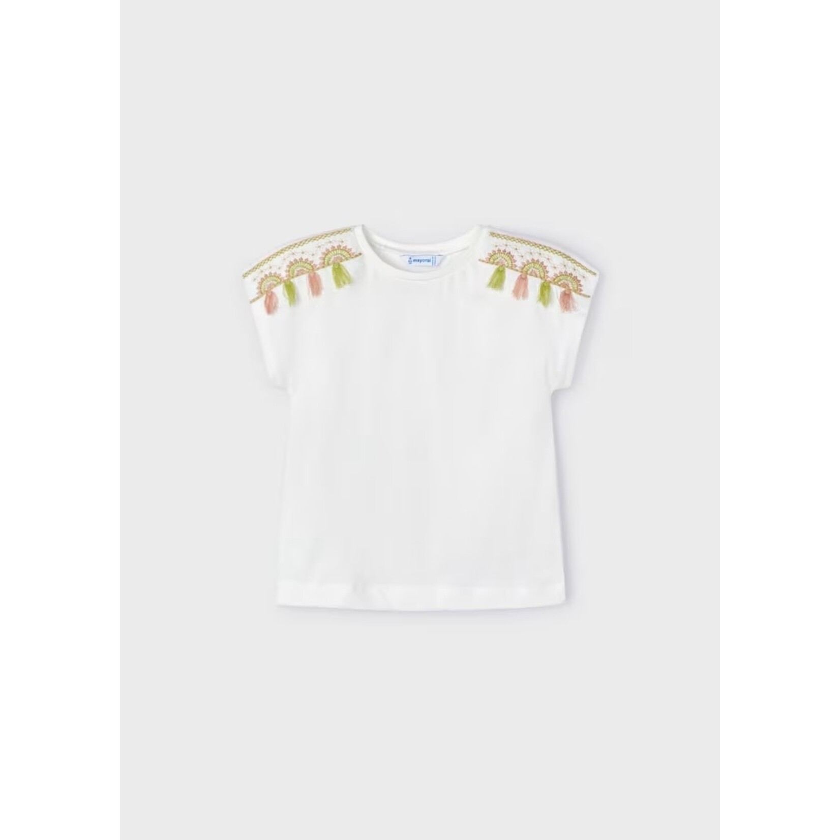 Mayoral MAYORAL - T-shirt sans manches blanc avec décorations roses et vertes aux épaules