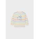 Mayoral MAYORAL - Cream white knit sweater with colorful stripes and cap dog embroidery