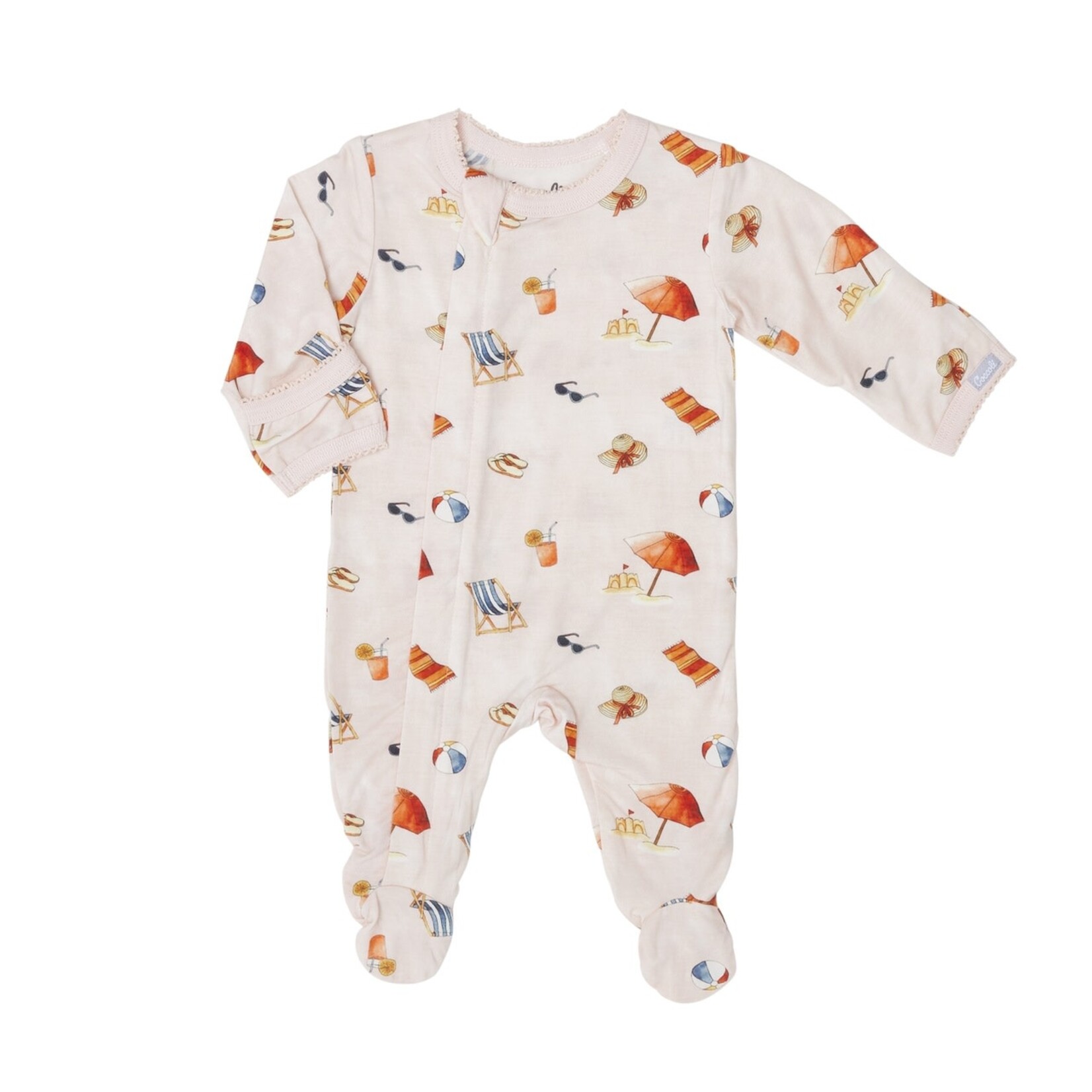 Coccoli COCCOLI - Pyjama de bébé une pièce rose pâle avec motif d'accessoires de plage