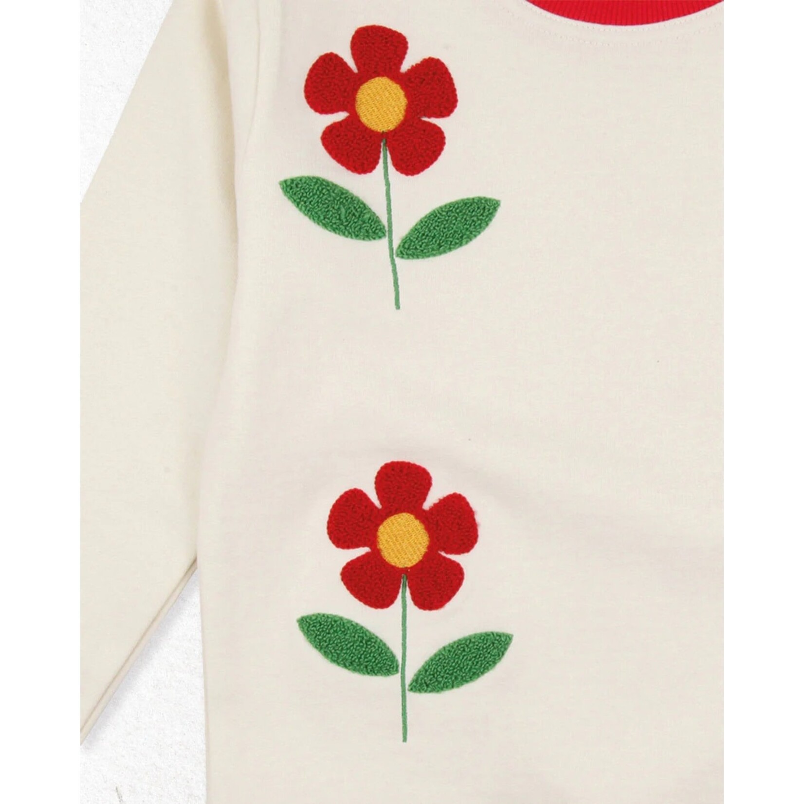 Lilly+Sid LILLY+SID - Cream Sweatshirt with Red Flower Embroidery