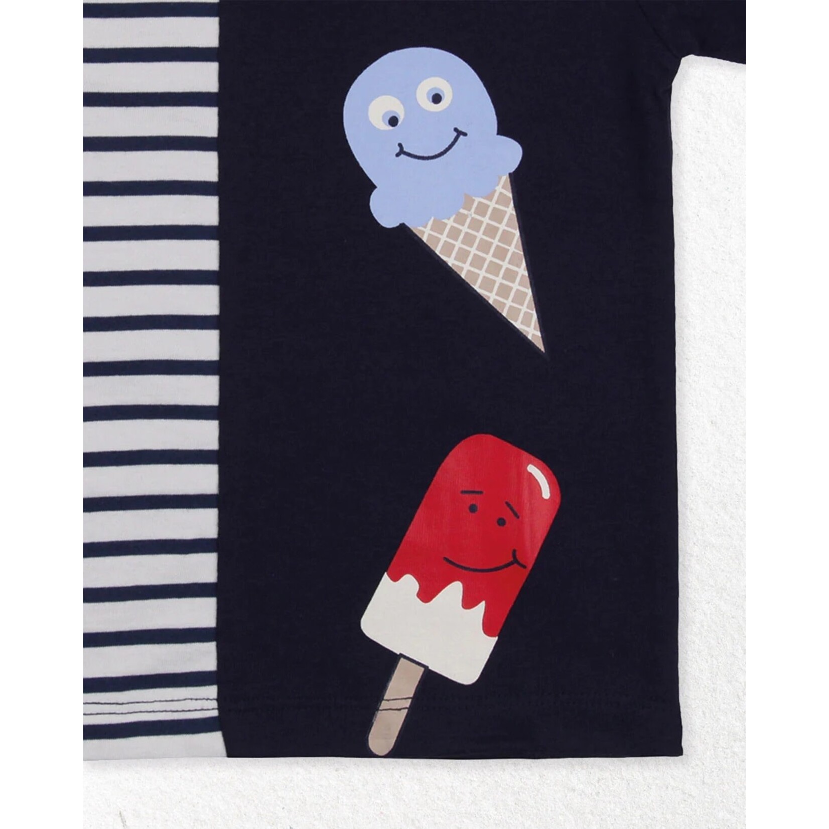 Lilly+Sid LILLY+SID - Striped Short Sleeve T-shirt with Happy Ice Cream Print