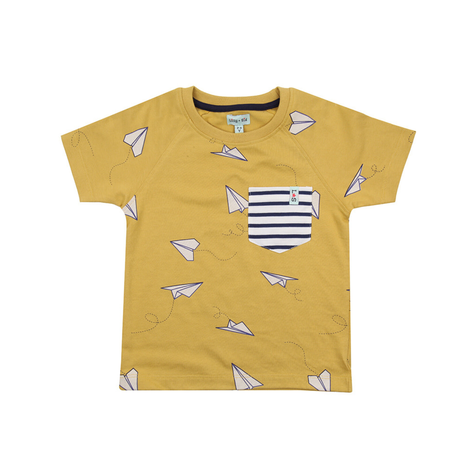 Lilly+Sid LILLY+SID - Mustard Yellow Short Sleeve T-Shirt with Paper Plane Print