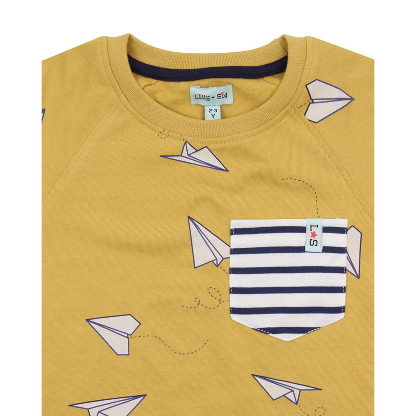 Lilly+Sid LILLY+SID - T-shirt à manches courtes jaune moutarde avec imprimé d'avions en papier