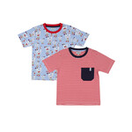 Lilly+Sid LILLY+SID - Pack of 2 T-Shirts - Seagull Print on Light Blue Background and Red Stripes with Navy Pocket