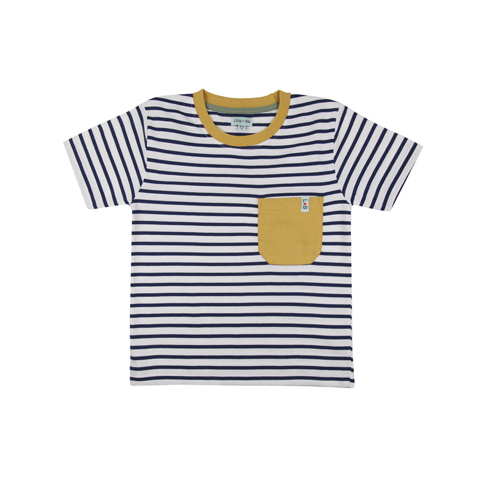 Lilly+Sid  LILLY+SID - Pack of 2 T-Shirts - Dino Print on Green Background and Navy Stripes with Yellow Pocket