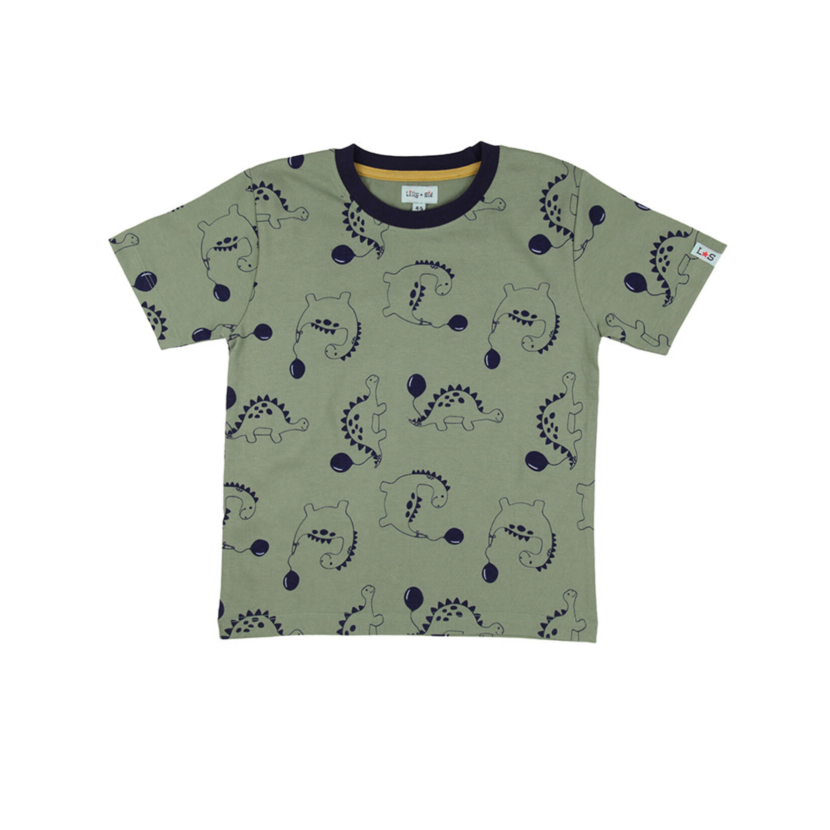 Lilly+Sid  LILLY+SID - Pack of 2 T-Shirts - Dino Print on Green Background and Navy Stripes with Yellow Pocket
