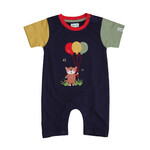 Lilly+Sid LILLY+SID - Navy Romper with Teddy Bear and Balloon Appliqué