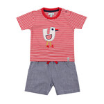 Lilly+Sid LILLY+SID - Two-piece Set - Red Striped T-shirt with Seagull Appliqué and Matching Shorts