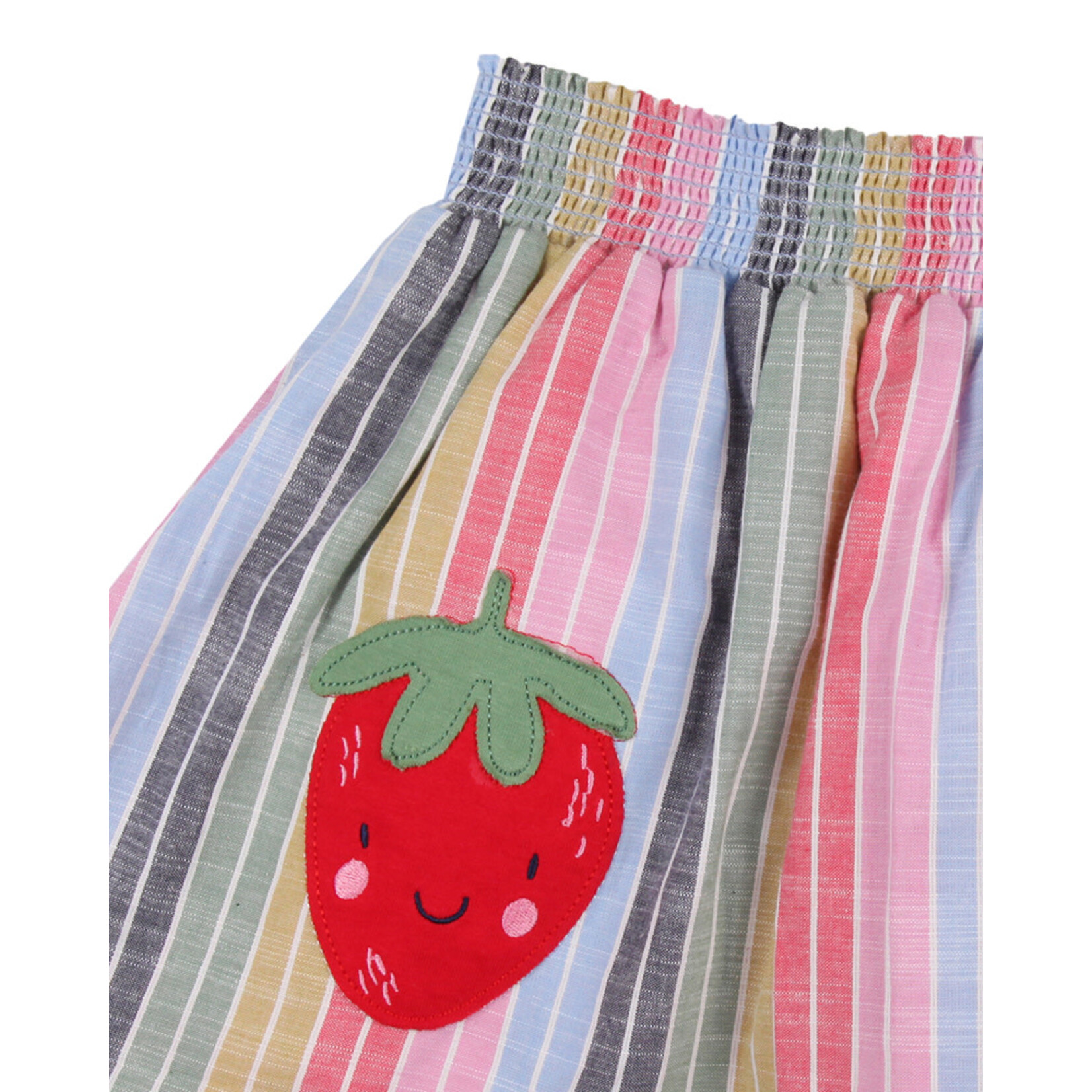 Lilly+Sid LILLY+SID - Rainbow Vertical Striped Skirt with Strawberry Appliqué