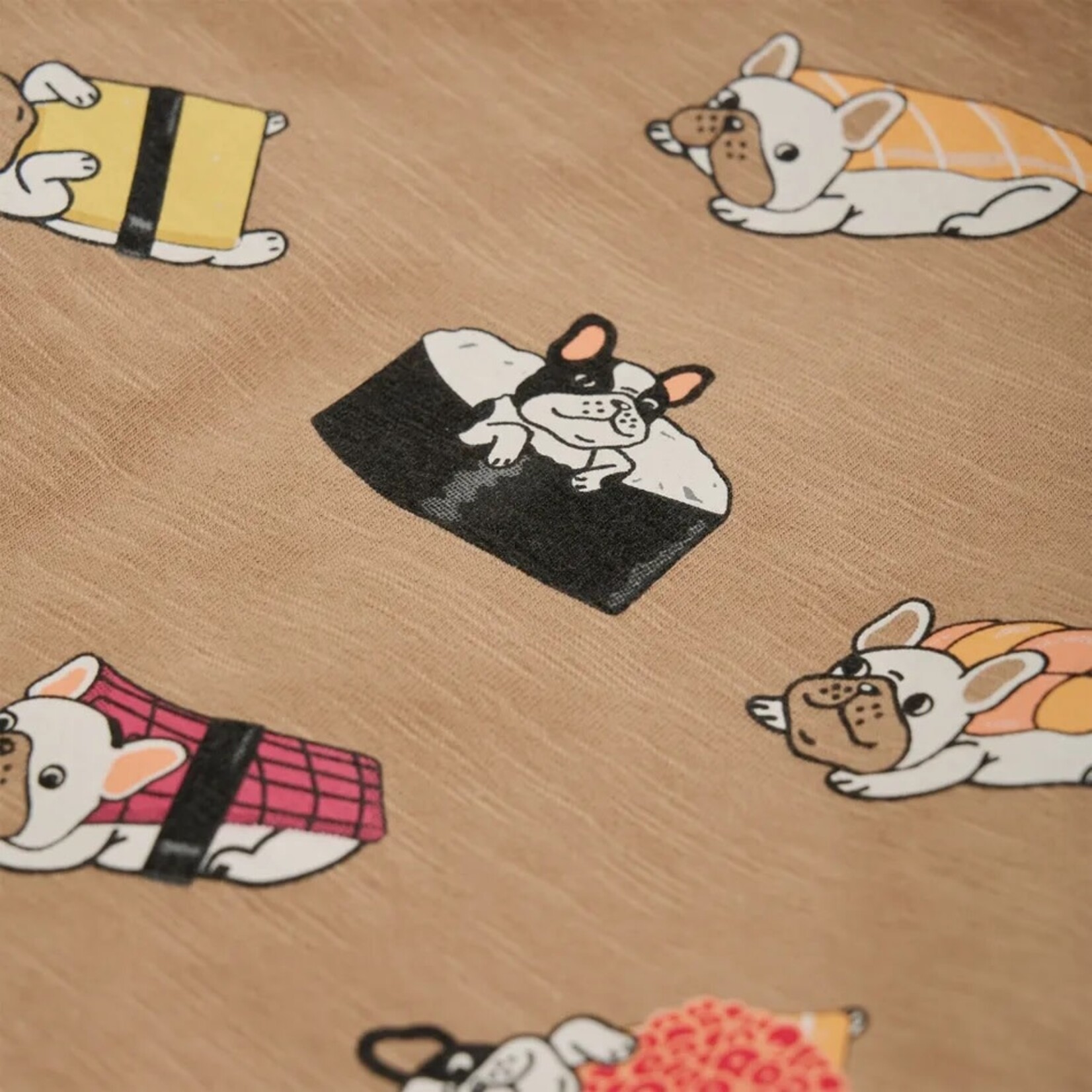 Minymo MINYMO - T-shirt brun beige avec imprimé de 9 chiens sushis