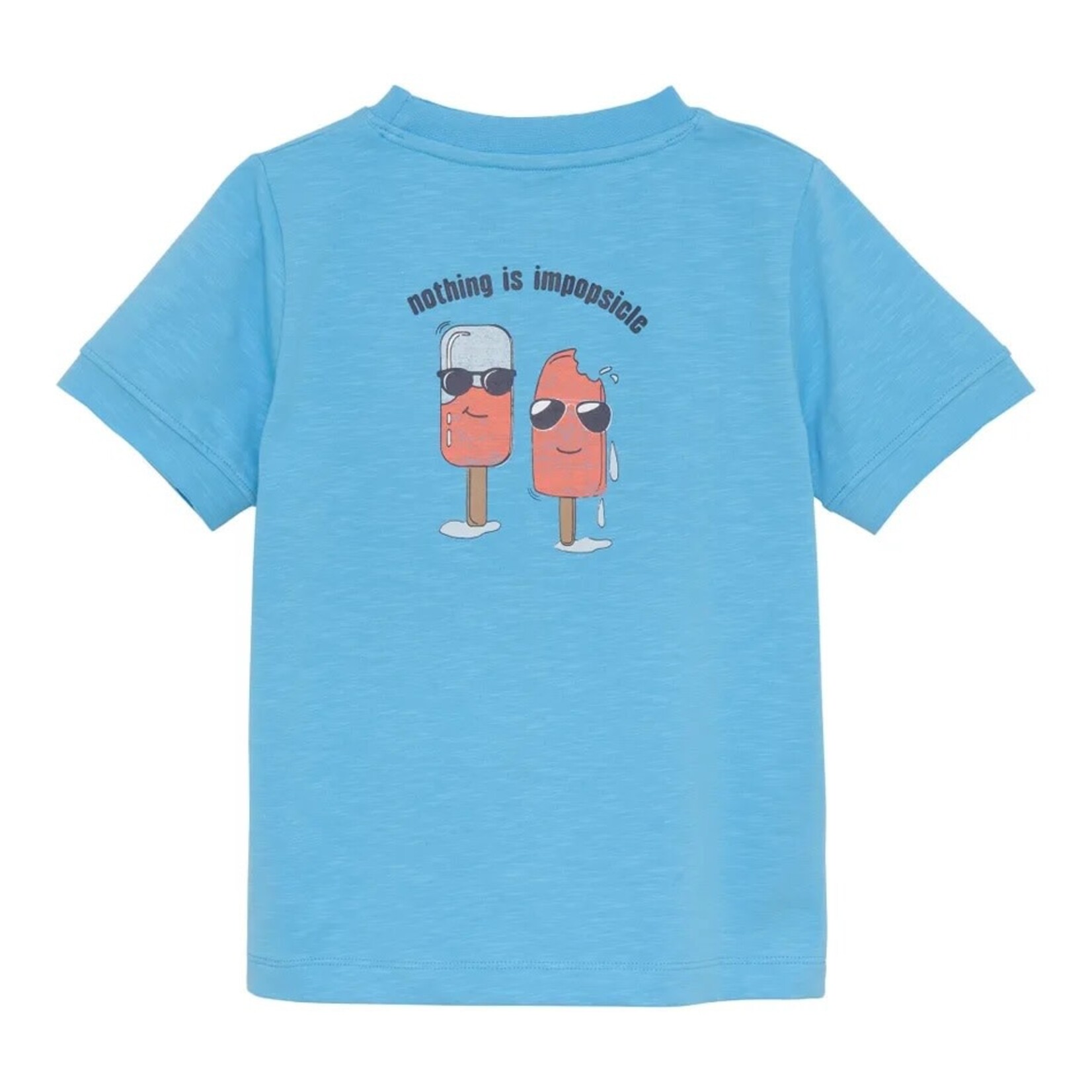 Minymo MINYMO - Light blue t-shirt with popsicle print 'Nothing is impopsicle'