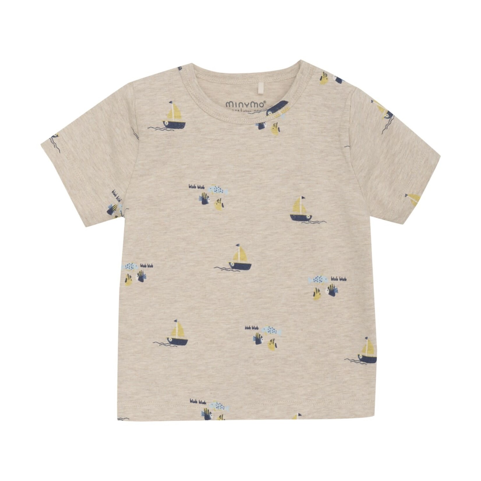 Minymo MINYMO - T-Shirt à manches courtes beige avec imprimé de bateau et poisson