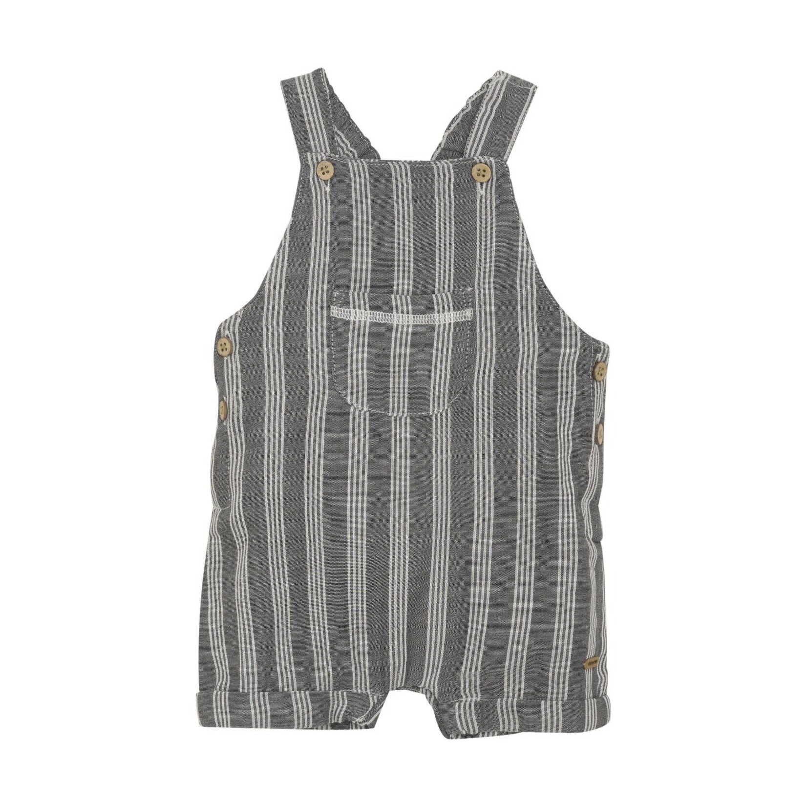 Minymo MINYMO - Gray Woven Cotton Shortralls with Vertical Stripes
