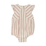 Enfant ENFANT - Creamy white ruffled sleeveless romper with peach pink and rosy red lines