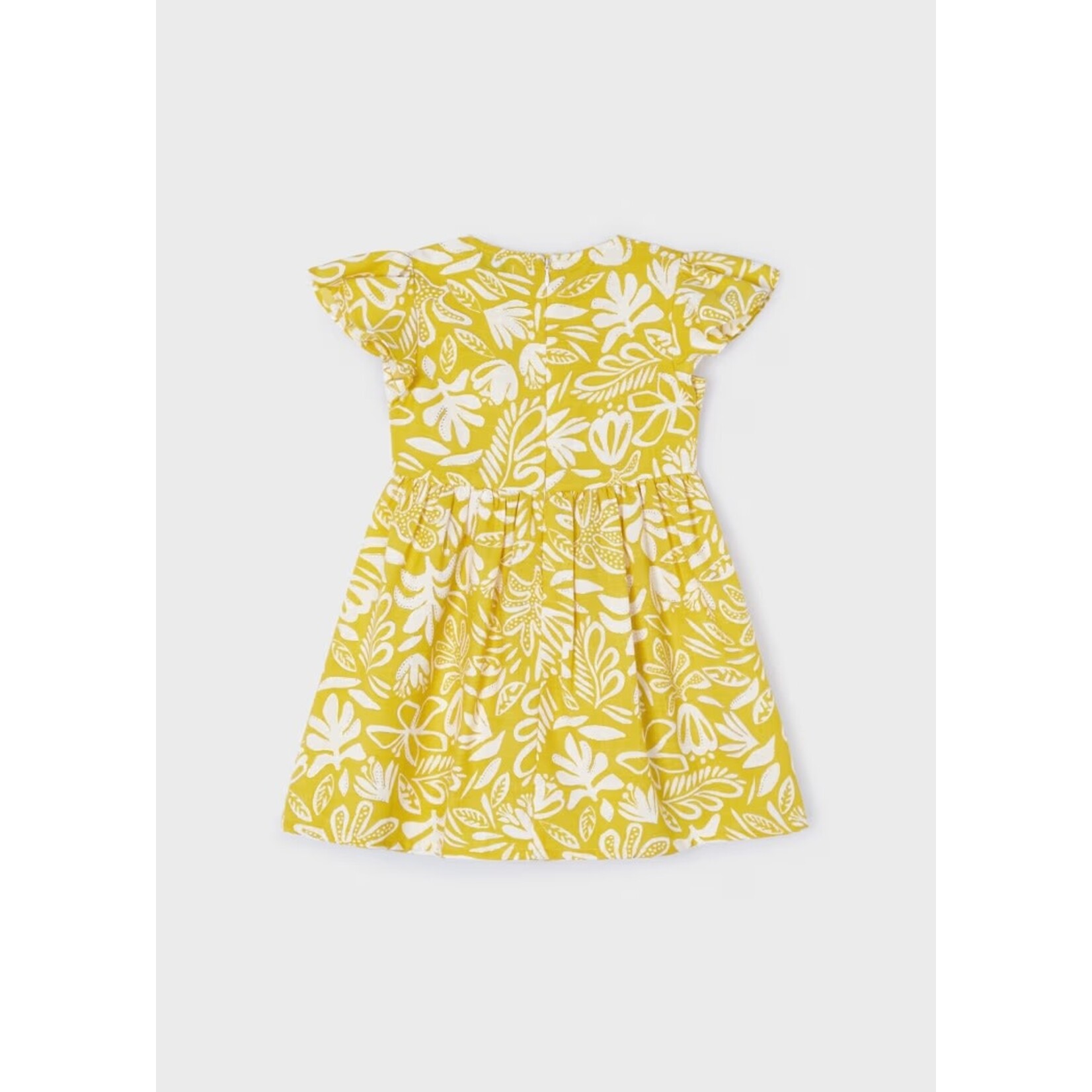 Mayoral MAYORAL - Mustard yellow sleeveless ruffled dress with white and gold flower print