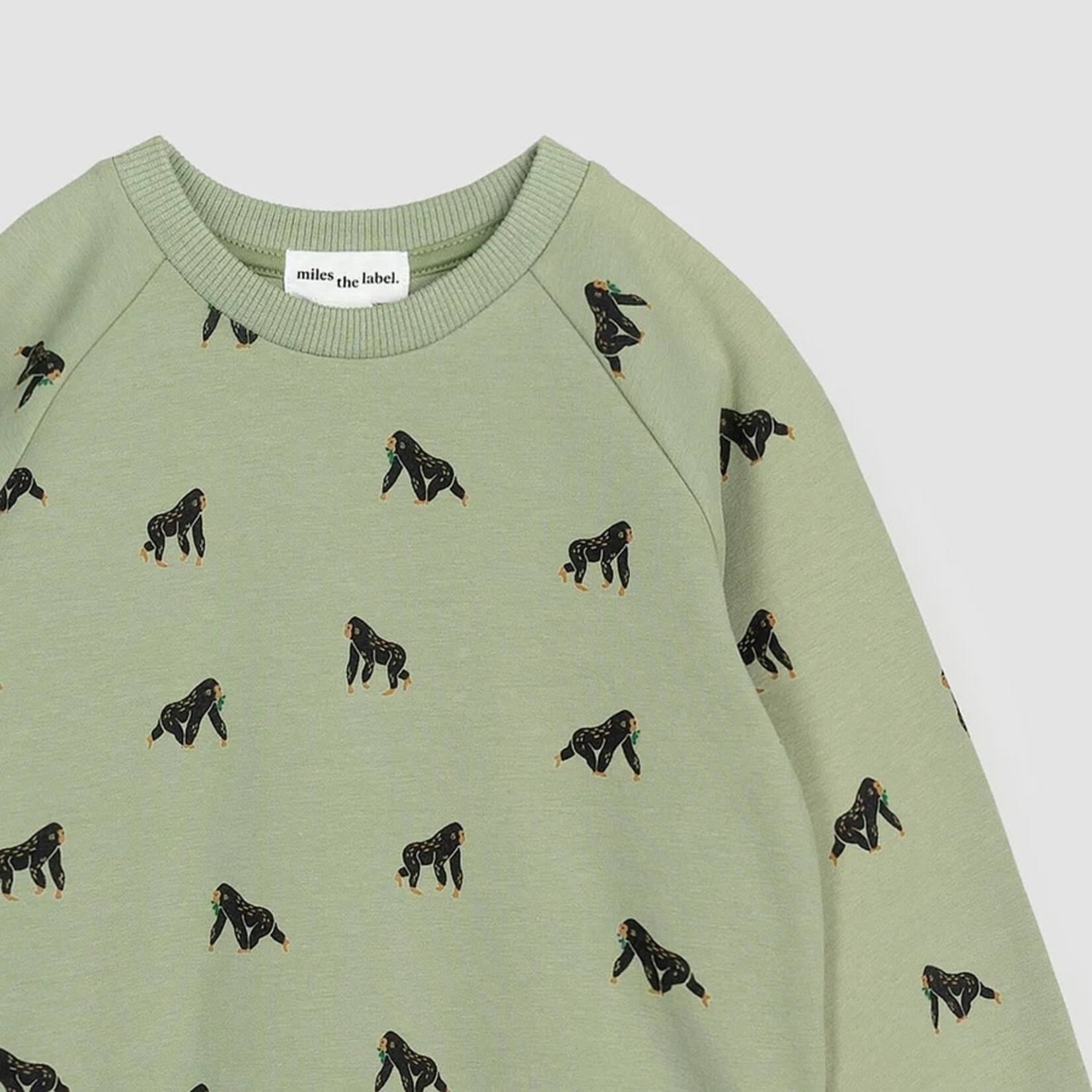 Miles the label MILES THE LABEL - Sage Green Long Sleeve Sweater with Allover Gorilla Print