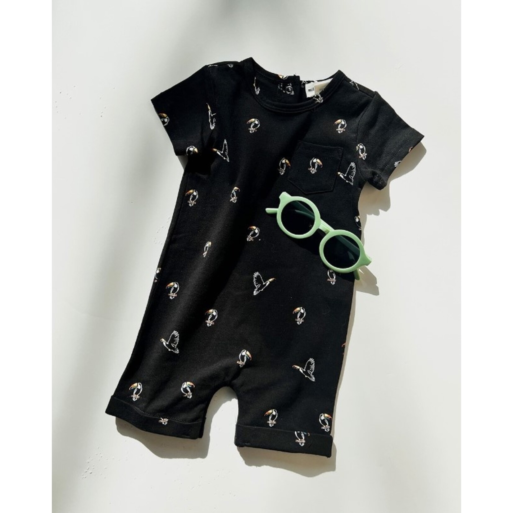 Miles the label MILES THE LABEL - Black Romper with Toucan Print