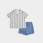 Petit Lem PETIT LEM - Ensemble en lin deux pièces chemise à rayures verticales et short bleu