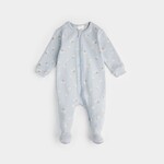 Petit Lem PETIT LEM - Pyjama de bébé bleu pâle côtelé imprimé de marguerites