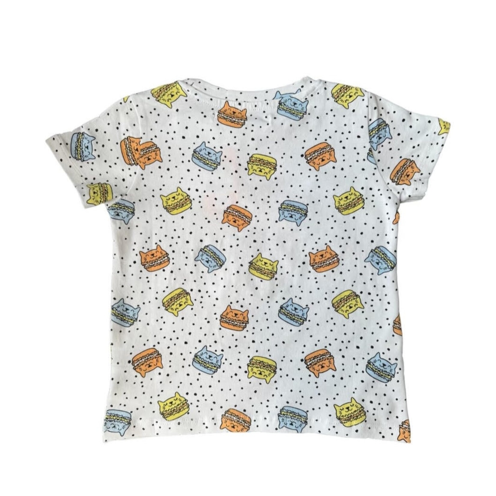 Mandarine & Co. MANDARINE & CO. - T-shirt à manches courtes blanc avec imprimé de macarons chats
