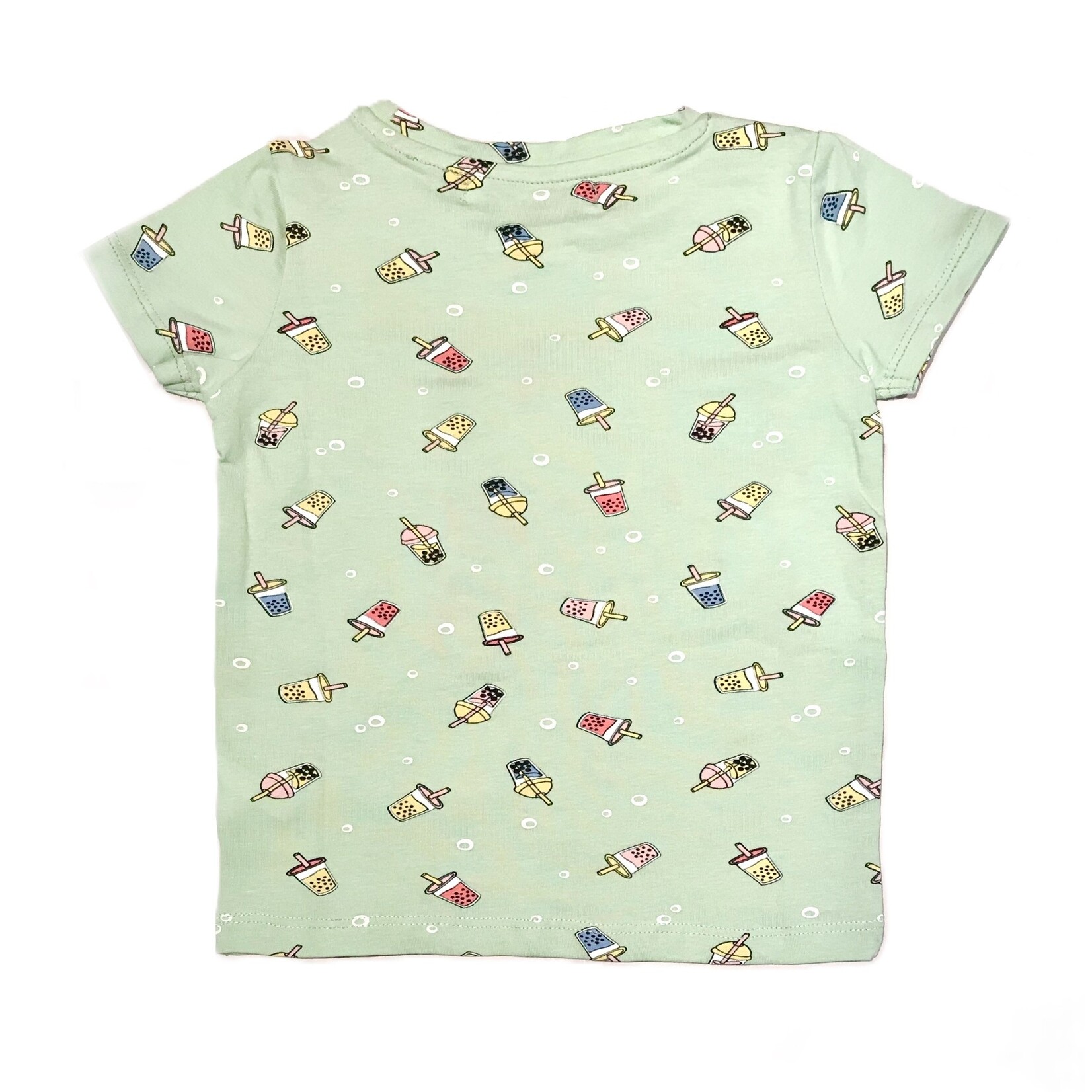 MANDARINE & CO. - T-shirt à manches courtes vert pâle avec imprimé de thé aux perles