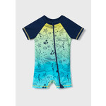 Northcoast NORTHCOAST - Blue and Green Short Sleeve One-piece Swimsuit with Marine Animal Print UPF50+