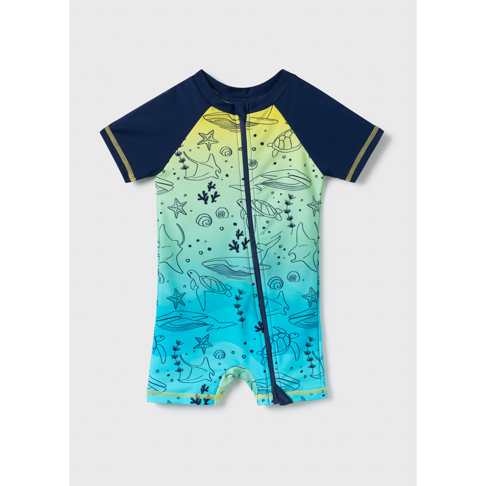Northcoast NORTHCOAST - Blue and Green Short Sleeve One-piece Swimsuit with Marine Animal Print UPF50+