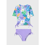MANDARINE & CO. - Purple two-piece swimsuit with colorful tropical flower and leaf print
