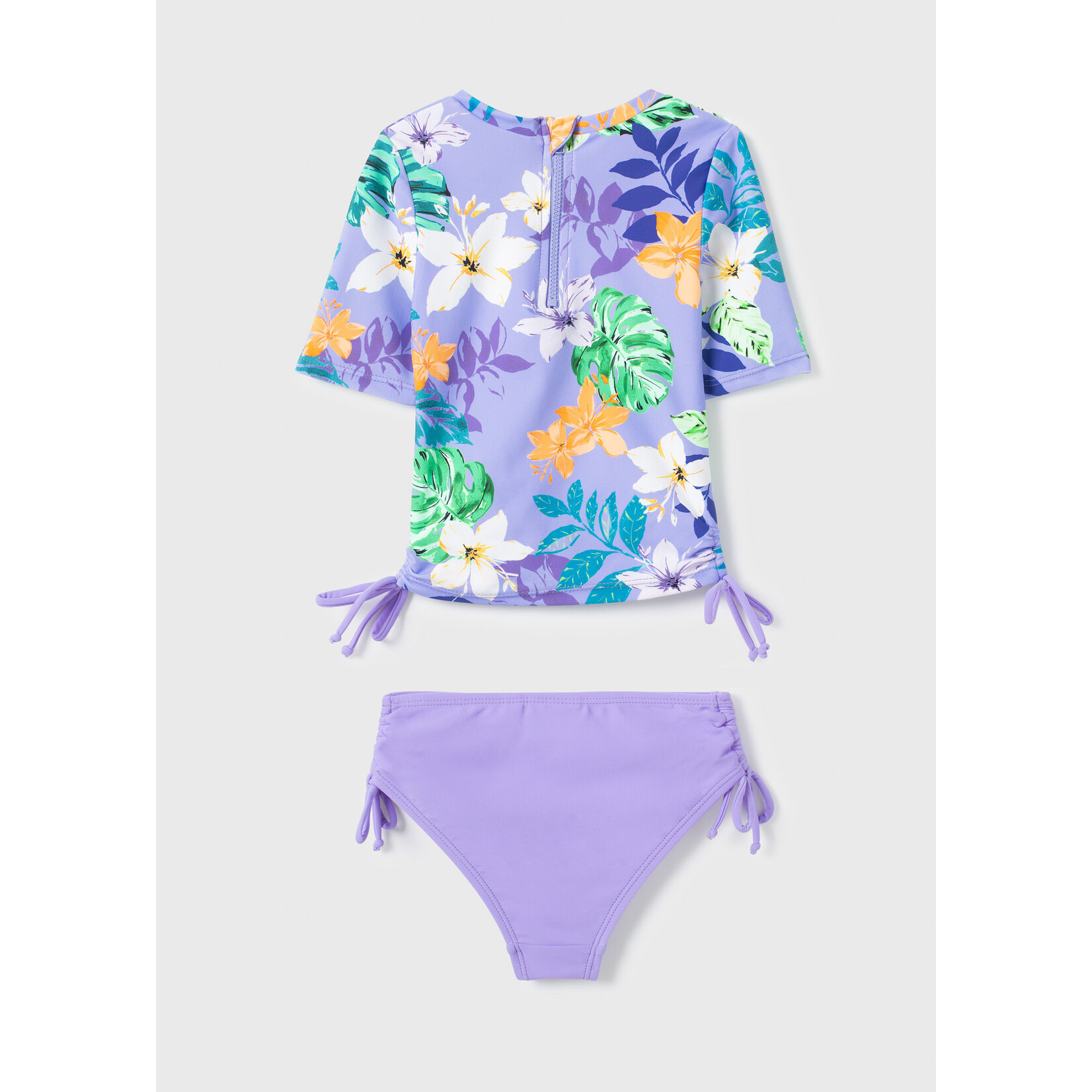 Mandarine & Co. MANDARINE & CO. - Purple two-piece swimsuit with colorful tropical flower and leaf print