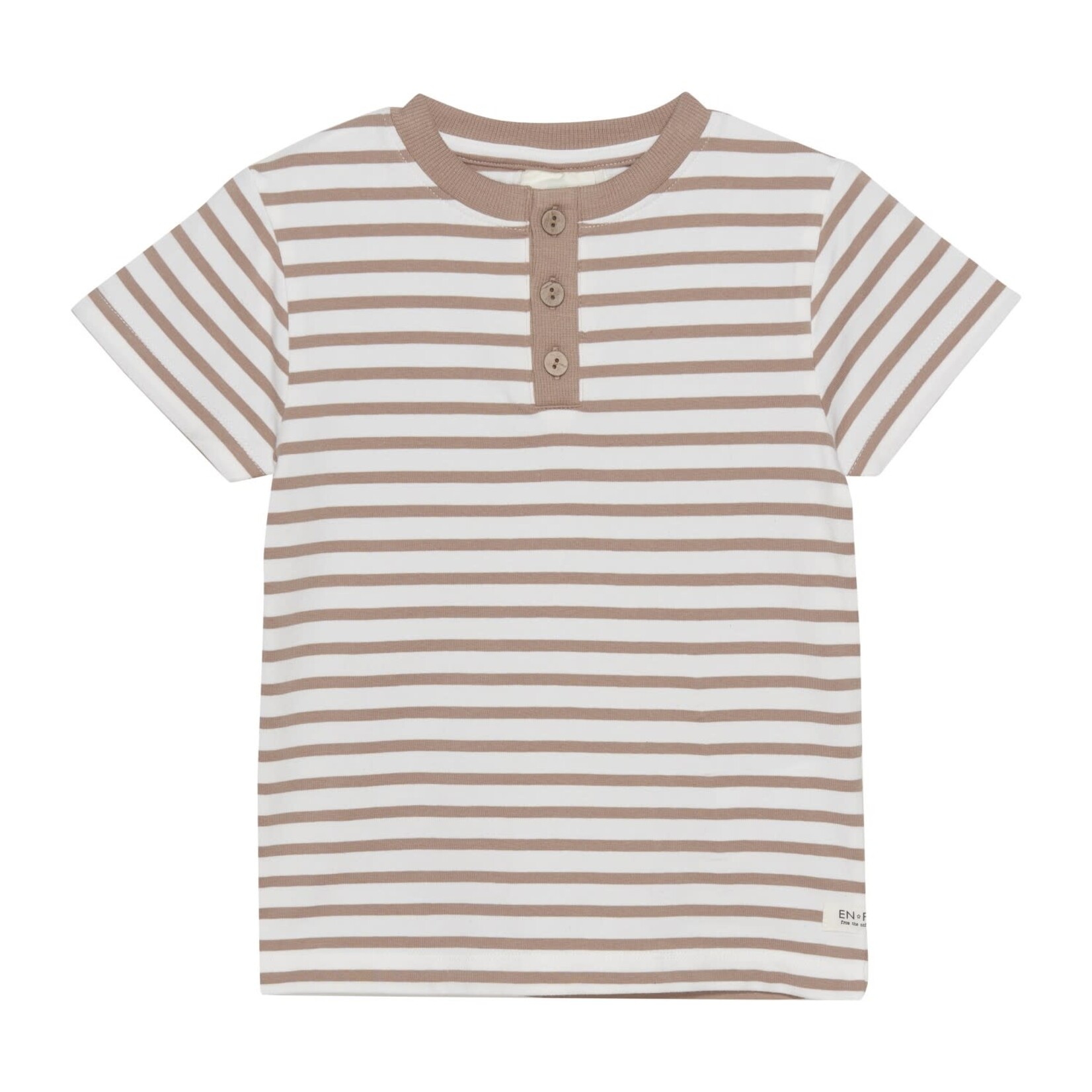 Enfant ENFANT - T-shirt à manches courtes blanc à rayures sable avec boutons au col