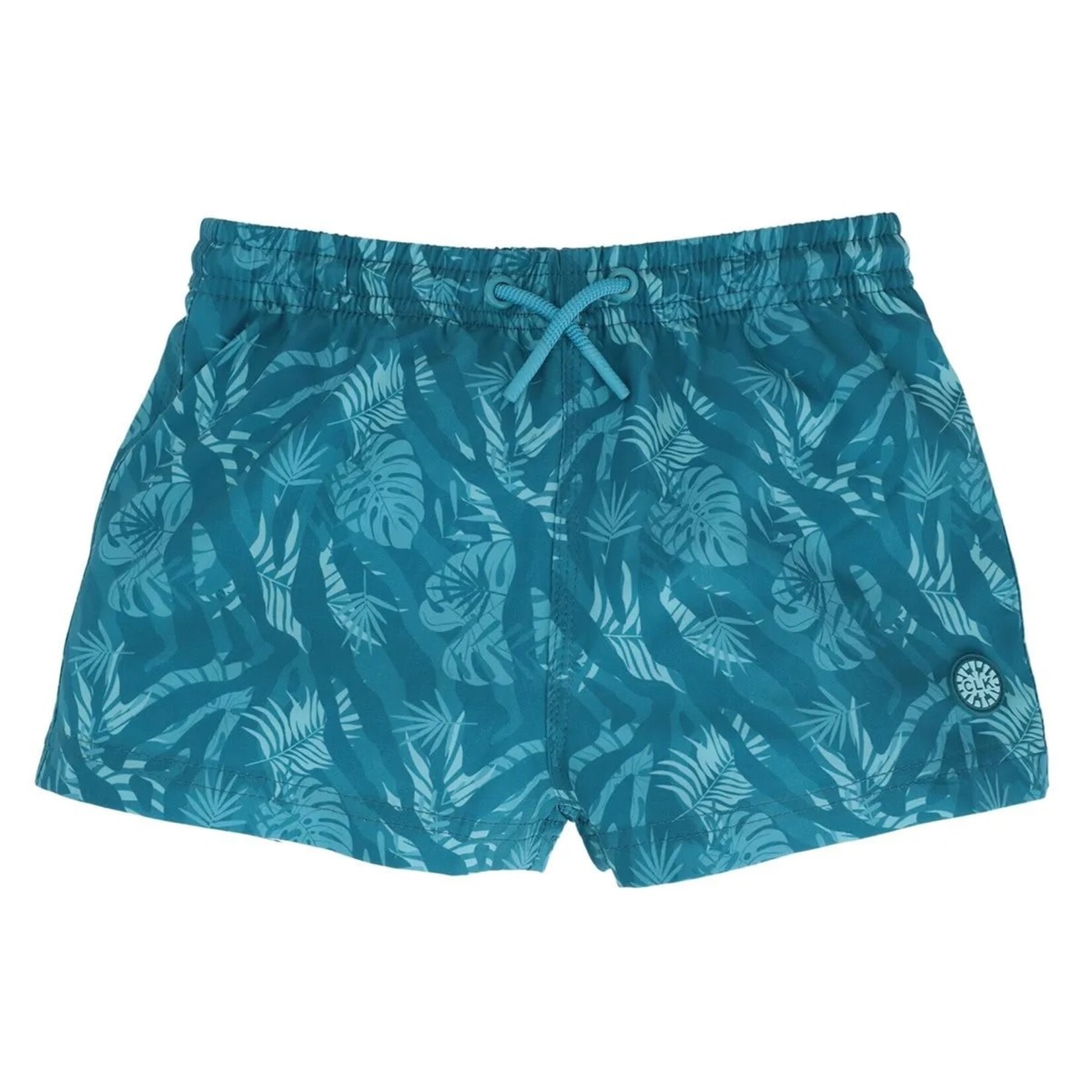 Calikids CALIKIDS - Teal and Blue Swim Shorts with Tropical Foliage Print