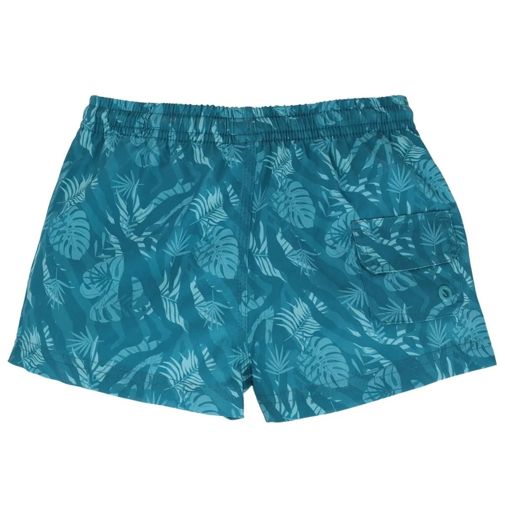 Calikids CALIKIDS - Teal and Blue Swim Shorts with Tropical Foliage Print