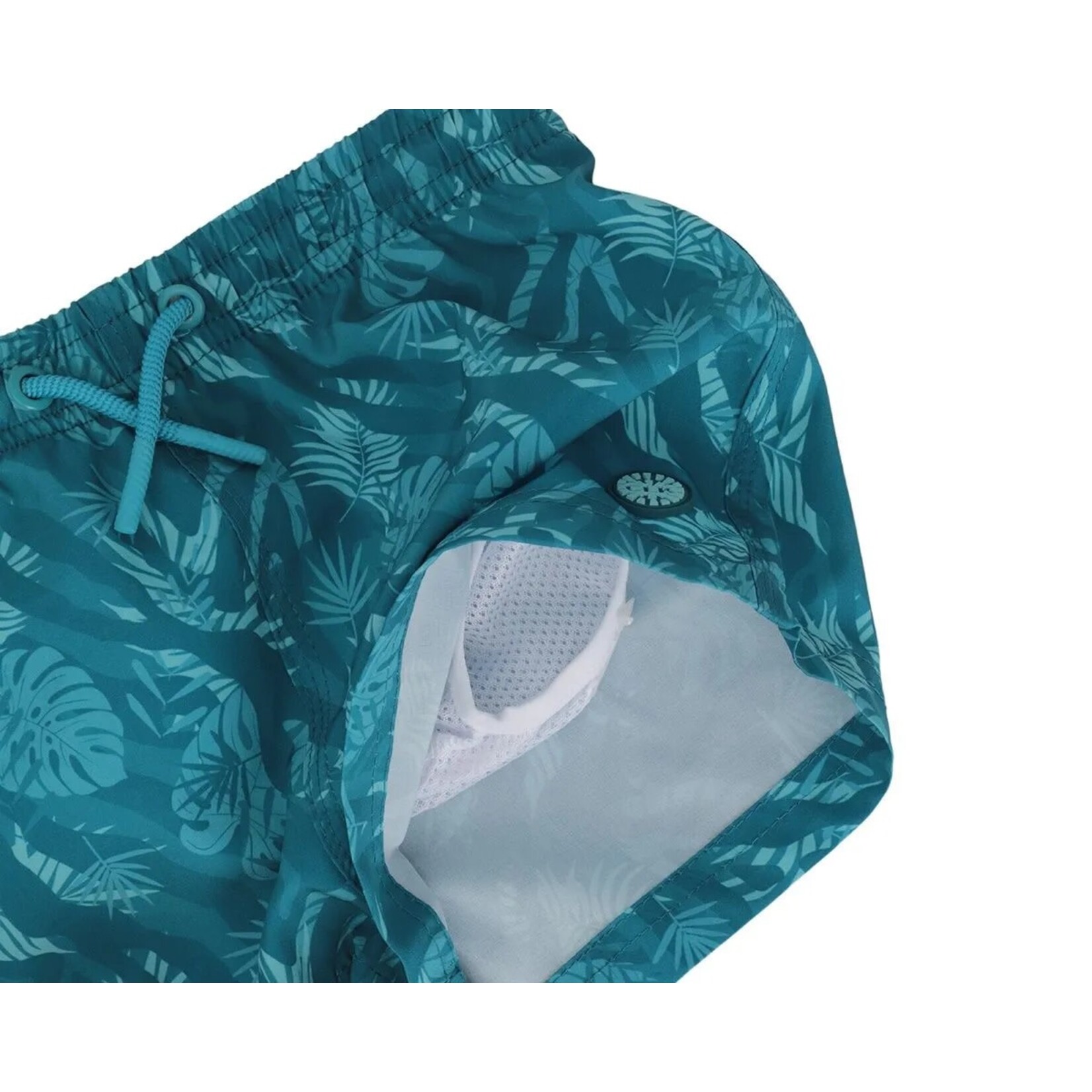 Calikids CALIKIDS - Teal and Blue Swim Shorts with Tropical Foliage Print