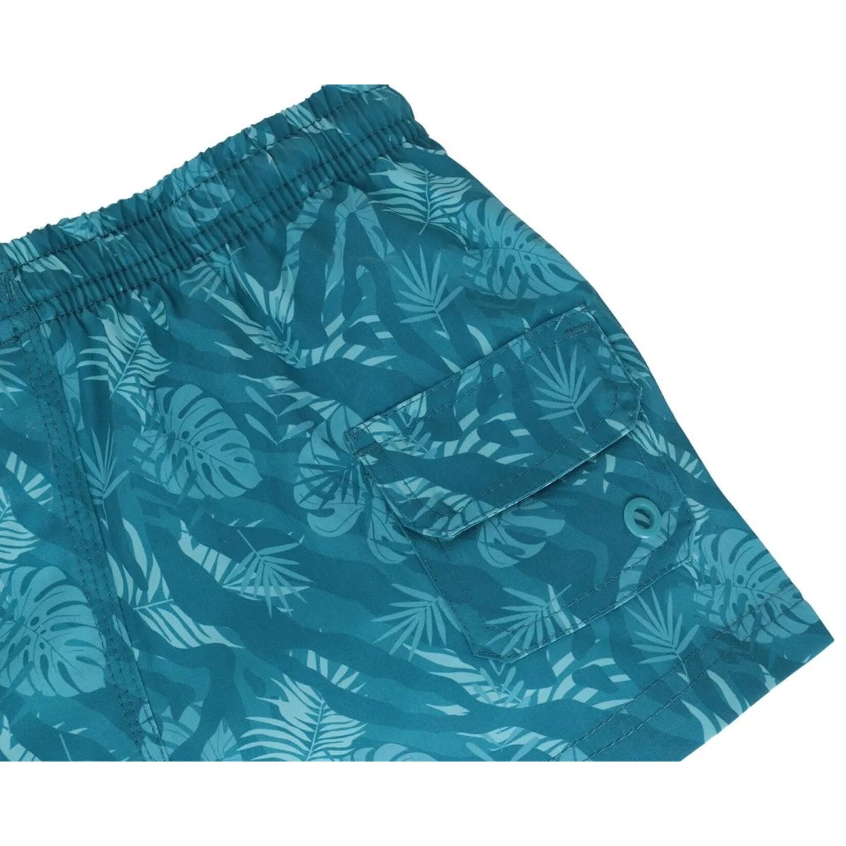 Calikids CALIKIDS - Teal and Blue Swim Shorts with Tropical Foliage Print