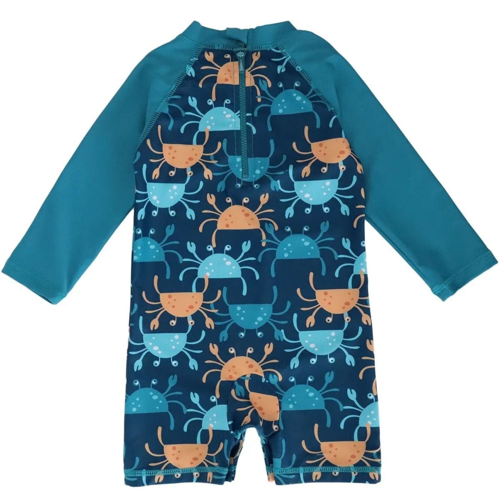 Calikids CALIKIDS - Teal Long Sleeve One Piece Swimsuit with Crab Print