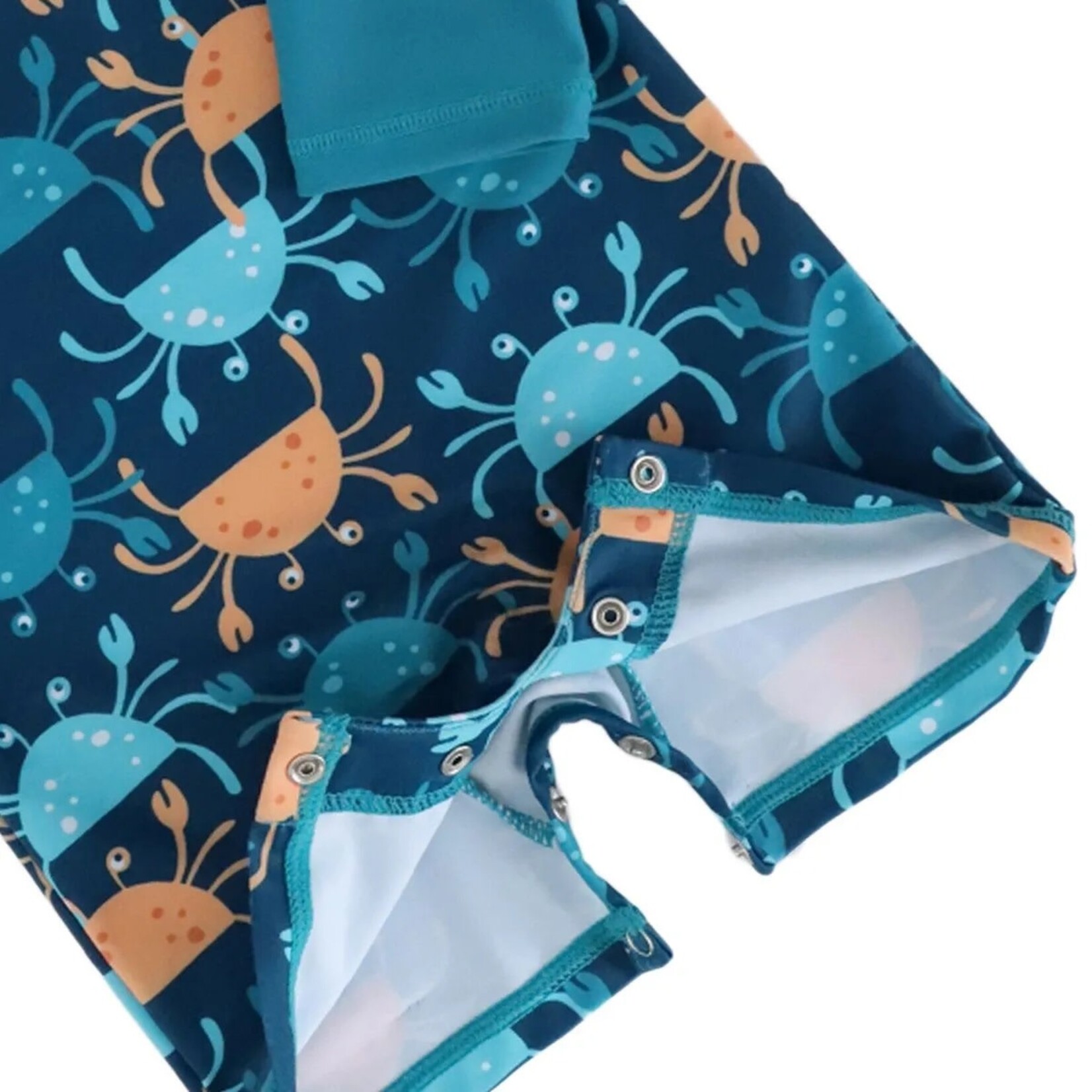 Calikids CALIKIDS - Teal Long Sleeve One Piece Swimsuit with Crab Print