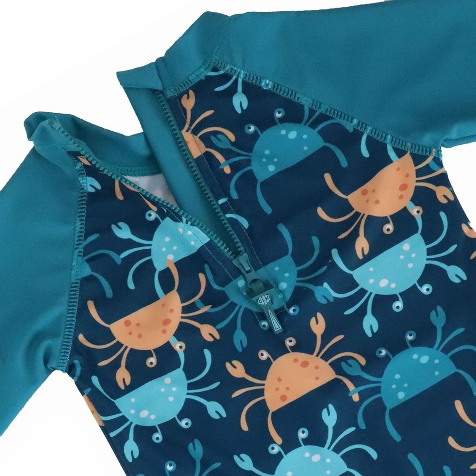 Calikids CALIKIDS - Teal Long Sleeve One Piece Swimsuit with Crab Print