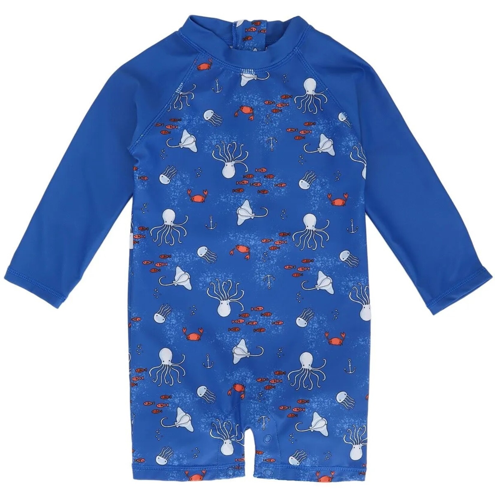 Calikids CALIKIDS - Blue Long Sleeve One Piece Swimsuit with Sea Animal Print