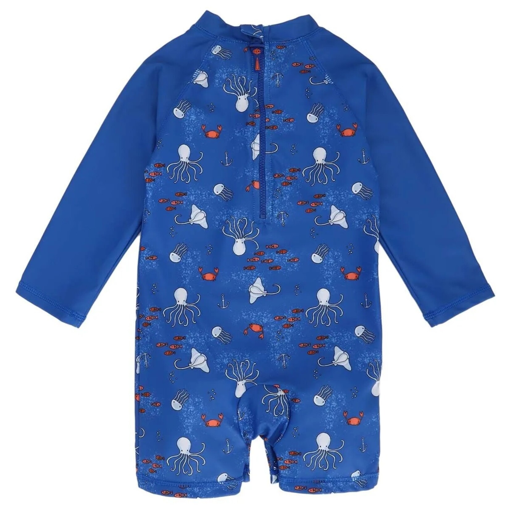 Calikids CALIKIDS - Blue Long Sleeve One Piece Swimsuit with Sea Animal Print