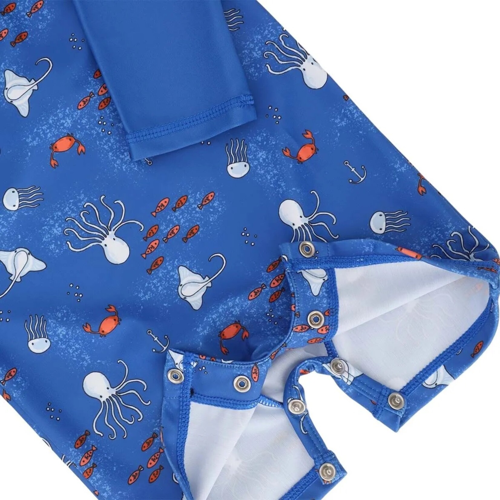 Calikids CALIKIDS - Maillot de bain une pièce à manches longues bleu avec imprimé animaux marins