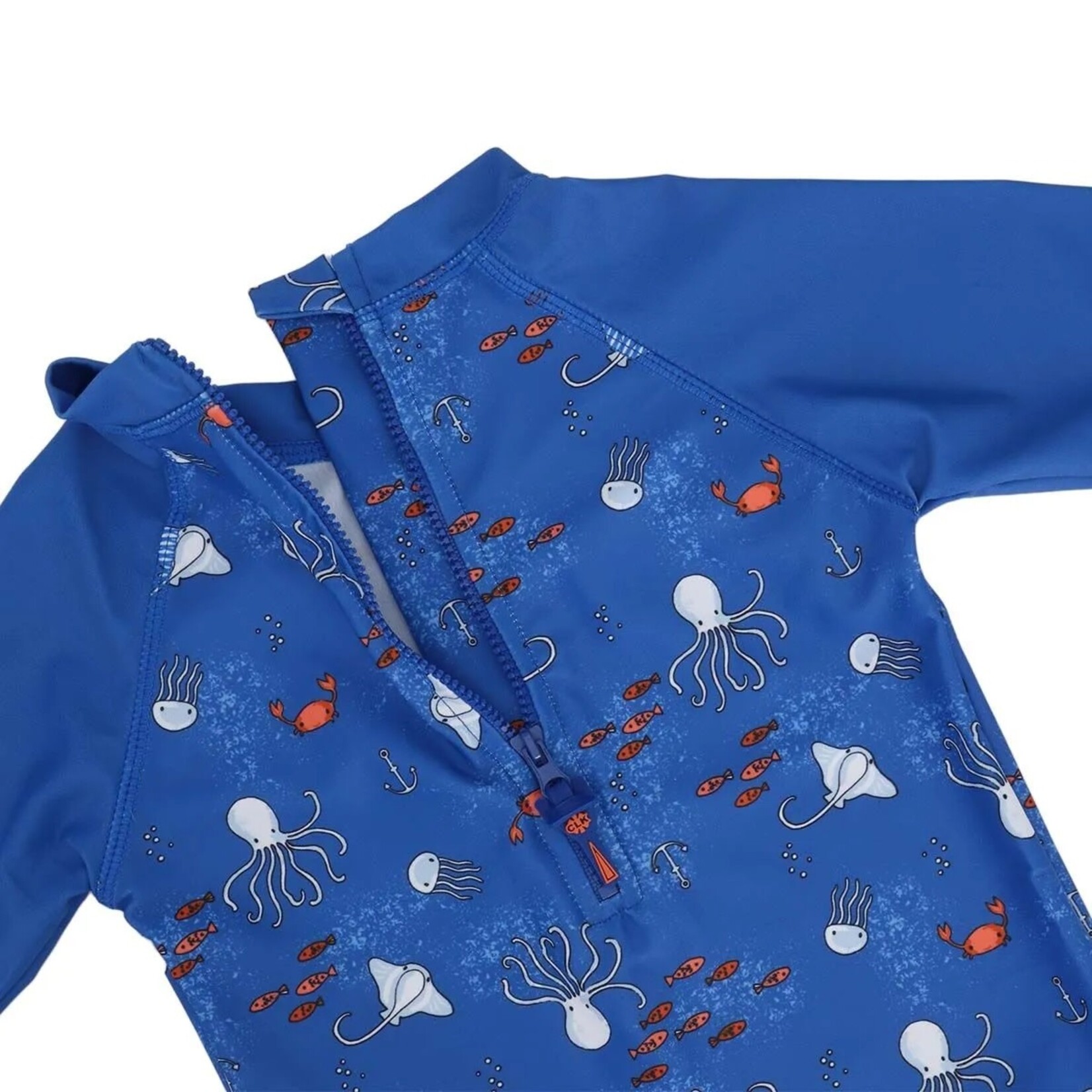 Calikids CALIKIDS - Maillot de bain une pièce à manches longues bleu avec imprimé animaux marins